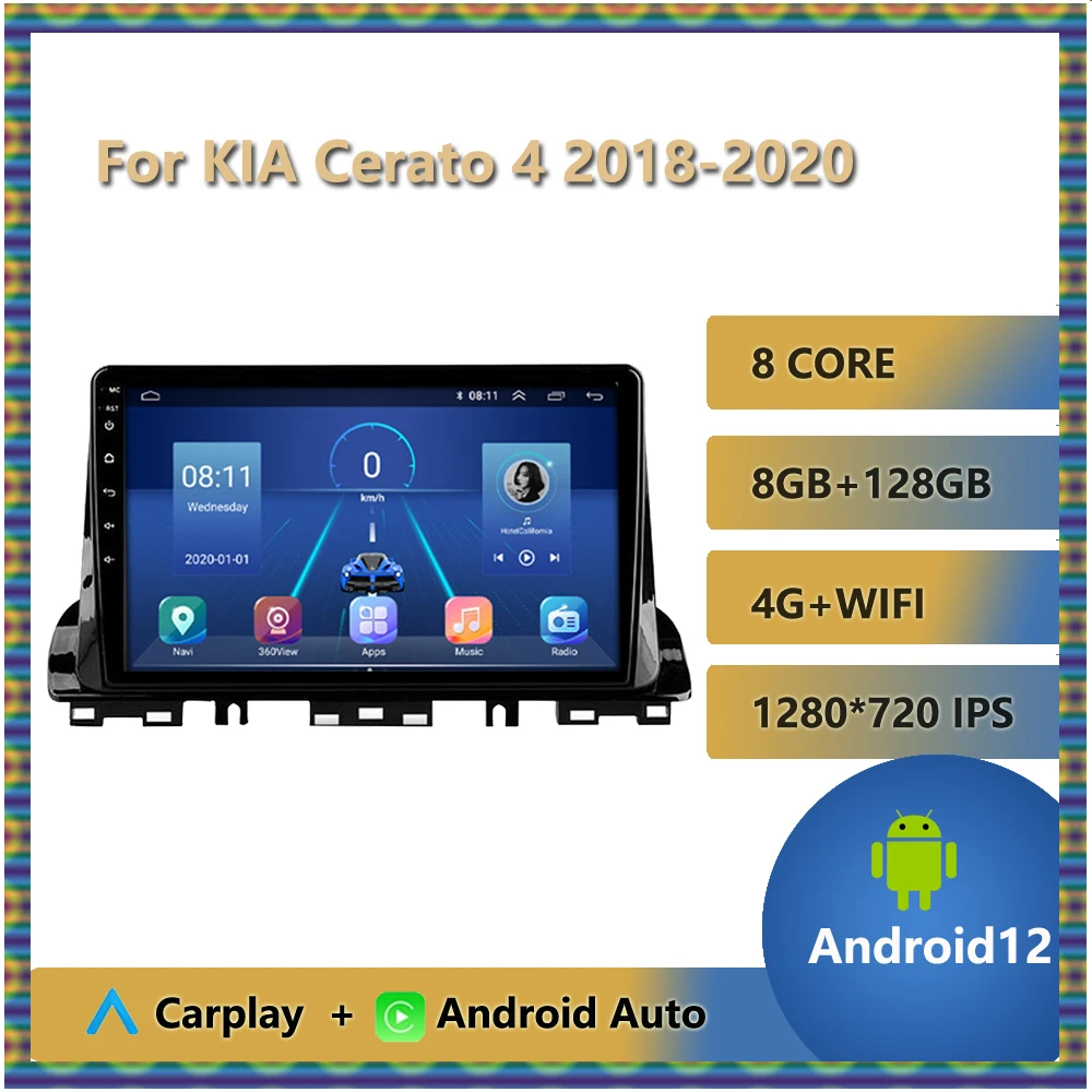 

2 Din Car Radio For KIA Cerato 4 2018 2019 2020 IPS 9" QLED 1280*720 Touchscreen Multimedia Video Player Android 12 SWC WIFI OBD