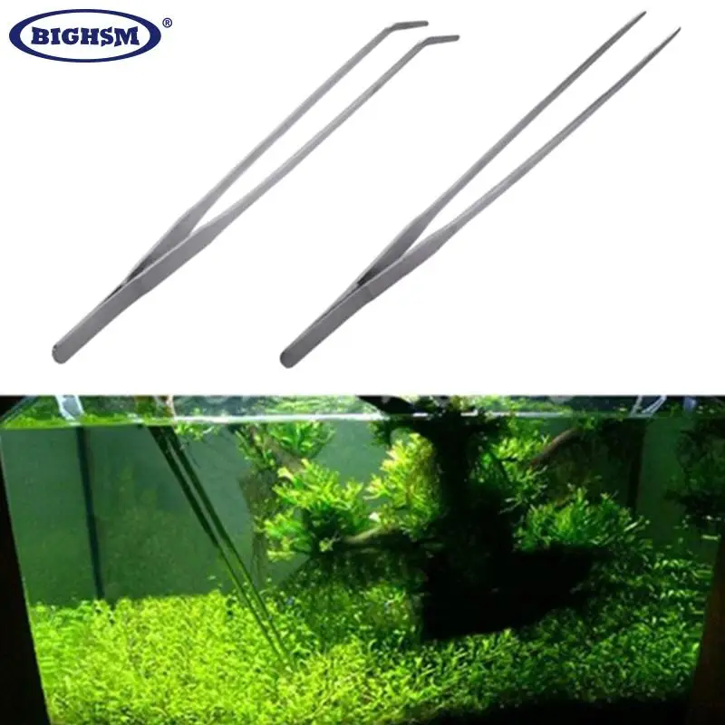 Stainless Steel Aquarium Tweezers Pliers Fish Tank Plant Aquascape Tools Straight Curved Forceps Clip Aquatic Feeding Tongs 27cm