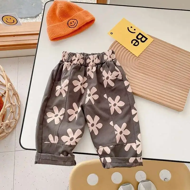 

Baby Girl Retro Flower Loose Pants Fashion Comfortable Breathable Cotton Trousers Toddler Boy Autumn New Arrival Pants