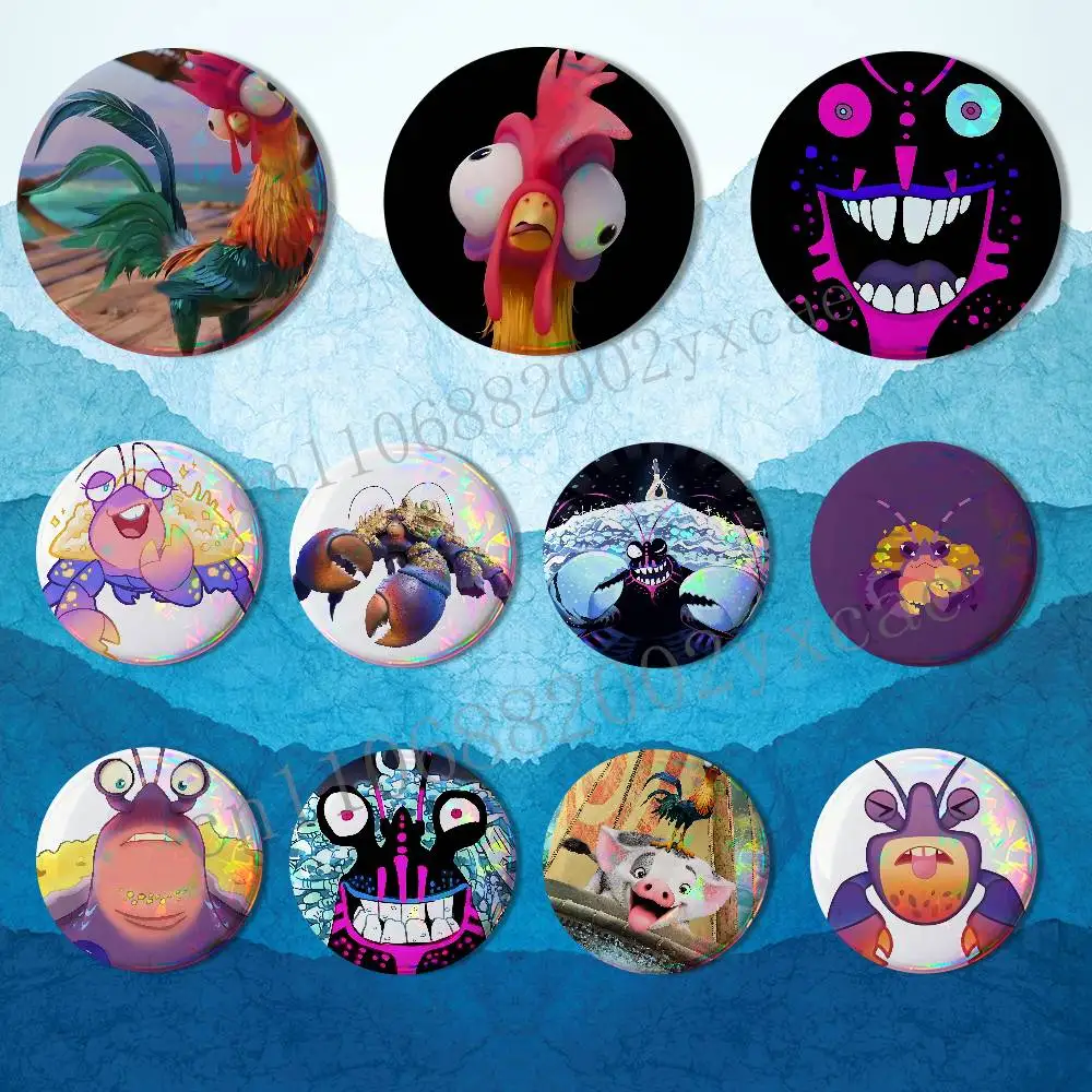 

logy Heihei Crab Tamatoa Moana HD Print 58mm 44mm Lapel Pins Pretty Derby Round Display Brooches Brooch Badges