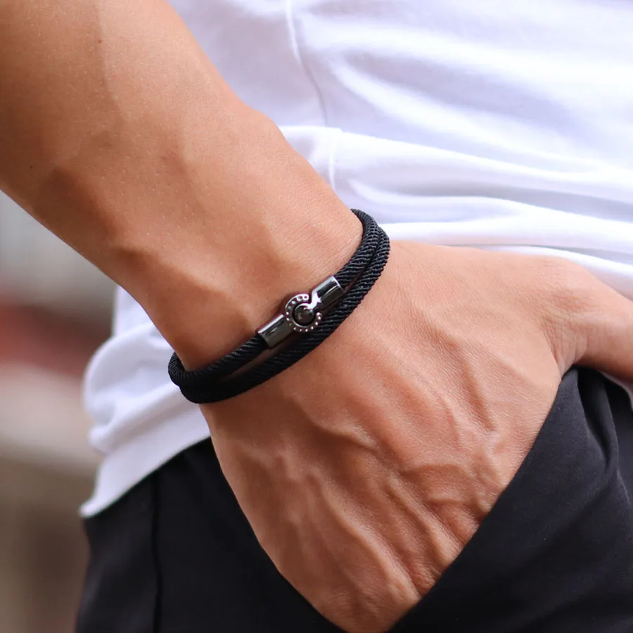 Simple Style Rope Bracelet Men Double Layer Grade A 4mm Thread Fabric Braslet Outdoor Sports Survival Braclet Cycling Jewelry