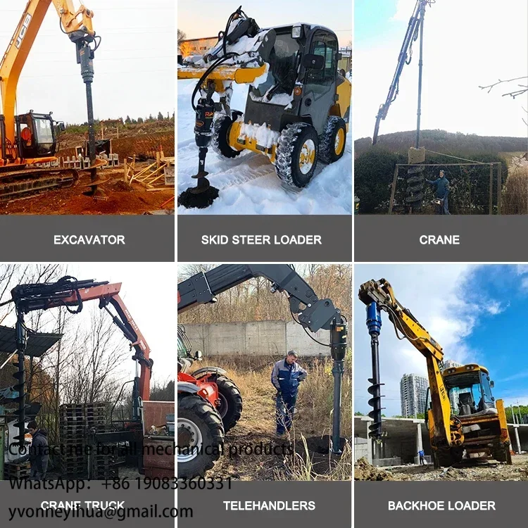 Excavator Skid Steer Backhoe Loader Attachments Hydraulic Earth Auger Drill Post Hole Digger