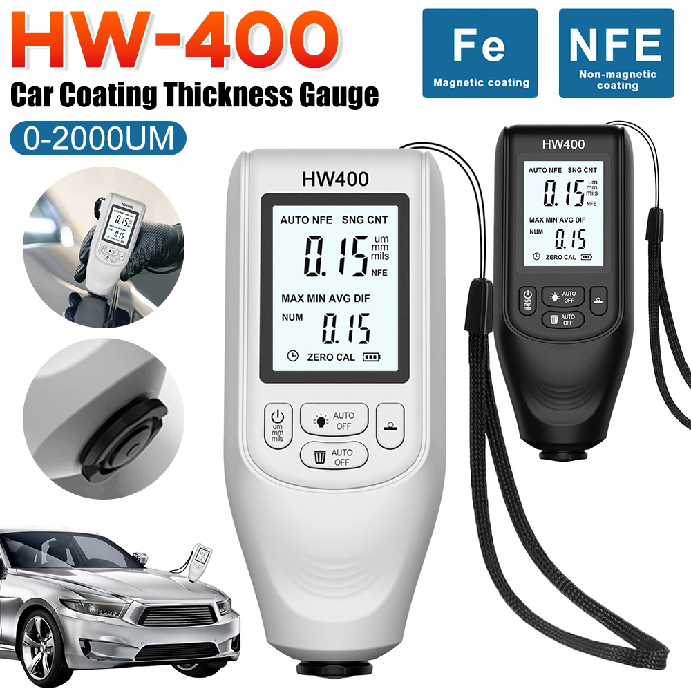 HW-400 Car Paint Coating Thickness Gauge 0-2000UM FE/NFE High Precision Car Paint Film Thickness Tester толщиномер для авто