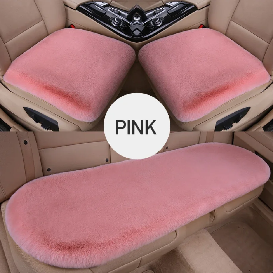 

Multicolor Plush Rabbit Fur Car Seat Cushion Winter Warmth Thick Wool Square Cushion for Main Driver or Co-pilot Cover Universal