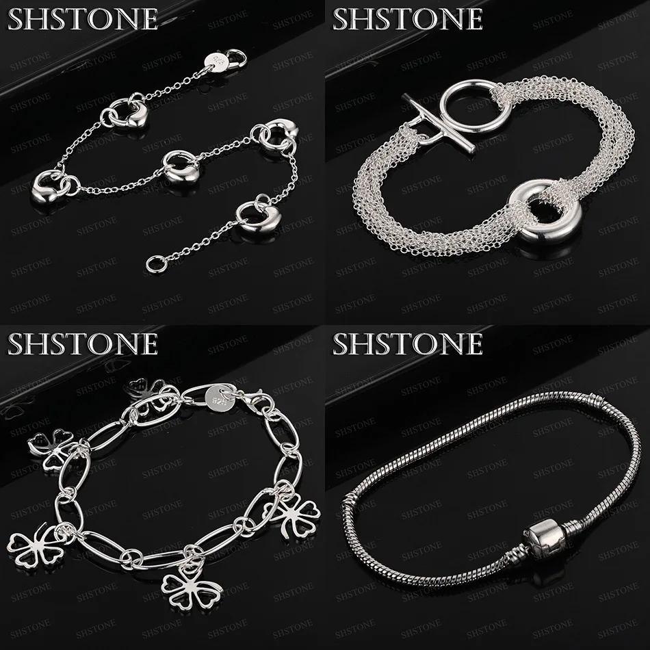

New 925 Sterling Silver Small Circle Multi-Chain Twisted Rope Chain Four Leaf Clover Bracelet Lady Fashion Wedding Party Jewelry