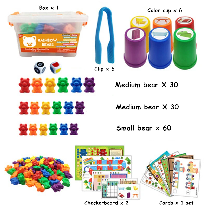 Montessori Toys Box Rainbow Stack Cups Counting Bears Color Weights Sensory Toys Baby Mintessori Educational Toys Games Children