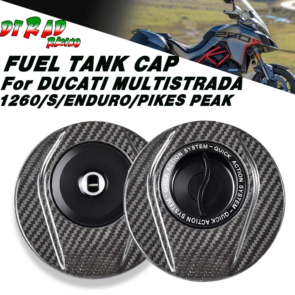 Carbon Fiber Quick Release Fuel Filler Caps For DUCATI MULTISTRADA 1260/S/ENDURO/PIKES PEAK Key System Locking Gasoline Tank Cap