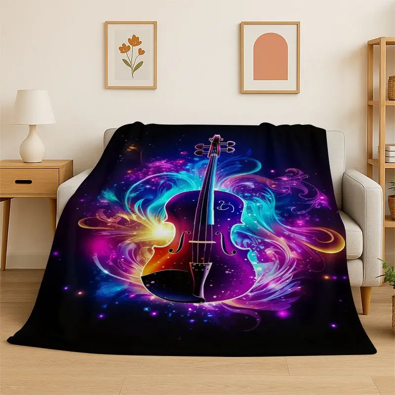 Rhythm Violin Cello Music Note Instrument Flannel Blanket Soft Throw Blanket for Bedroom Living Room Bed Travel Picnic Nap Cover