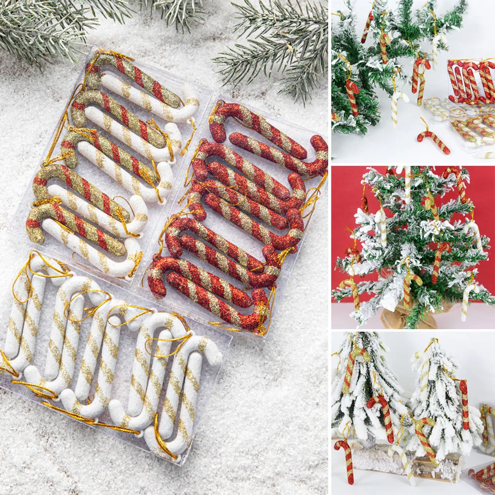 10pcs/Set Christmas Decoration Xmas Tree Candy Cane Hanging Pendant Diy Mini Walking Stick Ornaments Home Party Decor Supplies