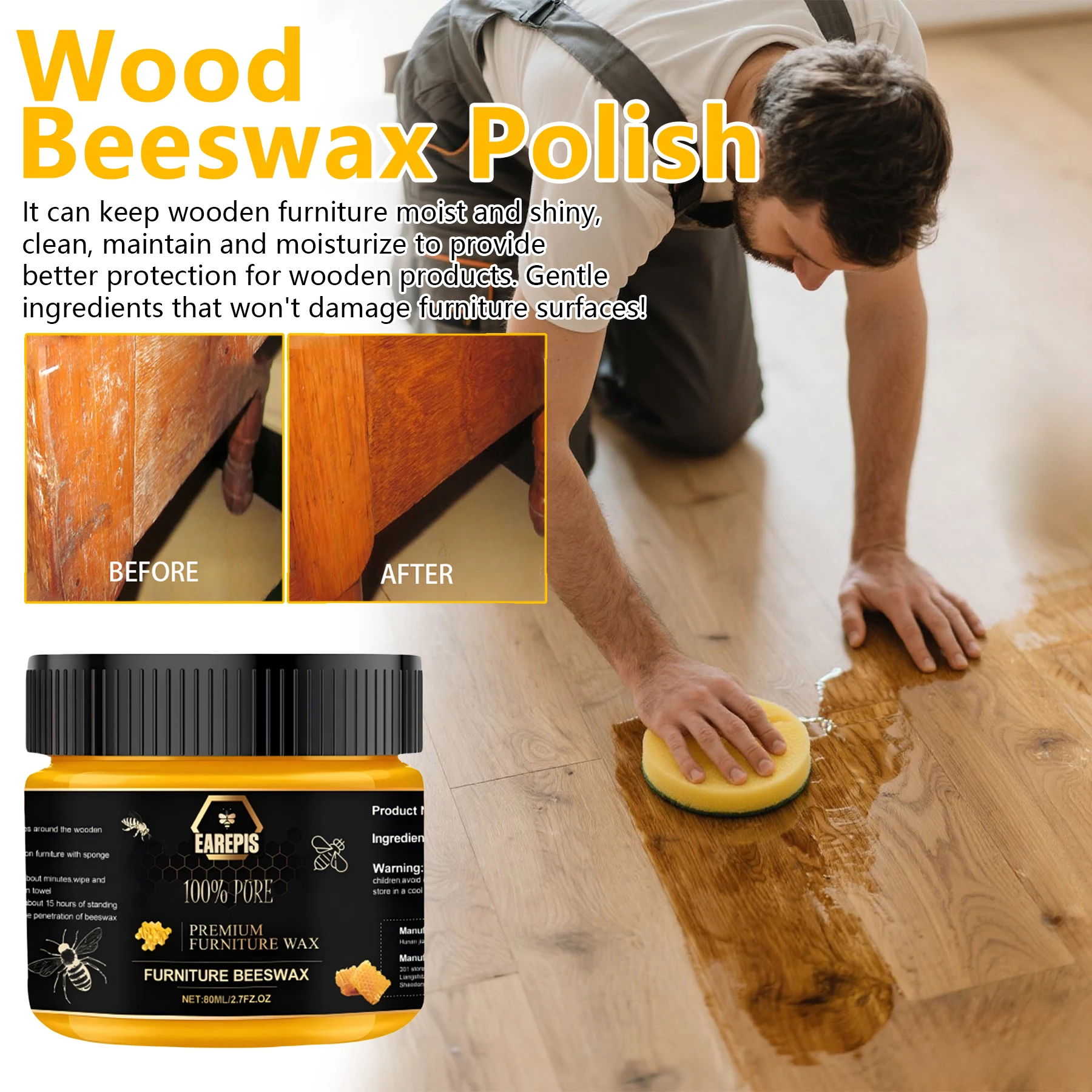 

Пчелиный воск - водонепроницаемый и устойчивый к трещинам - идеально подходит для ухода за и обслуживания деревянной мебели, подходит для двигателей.