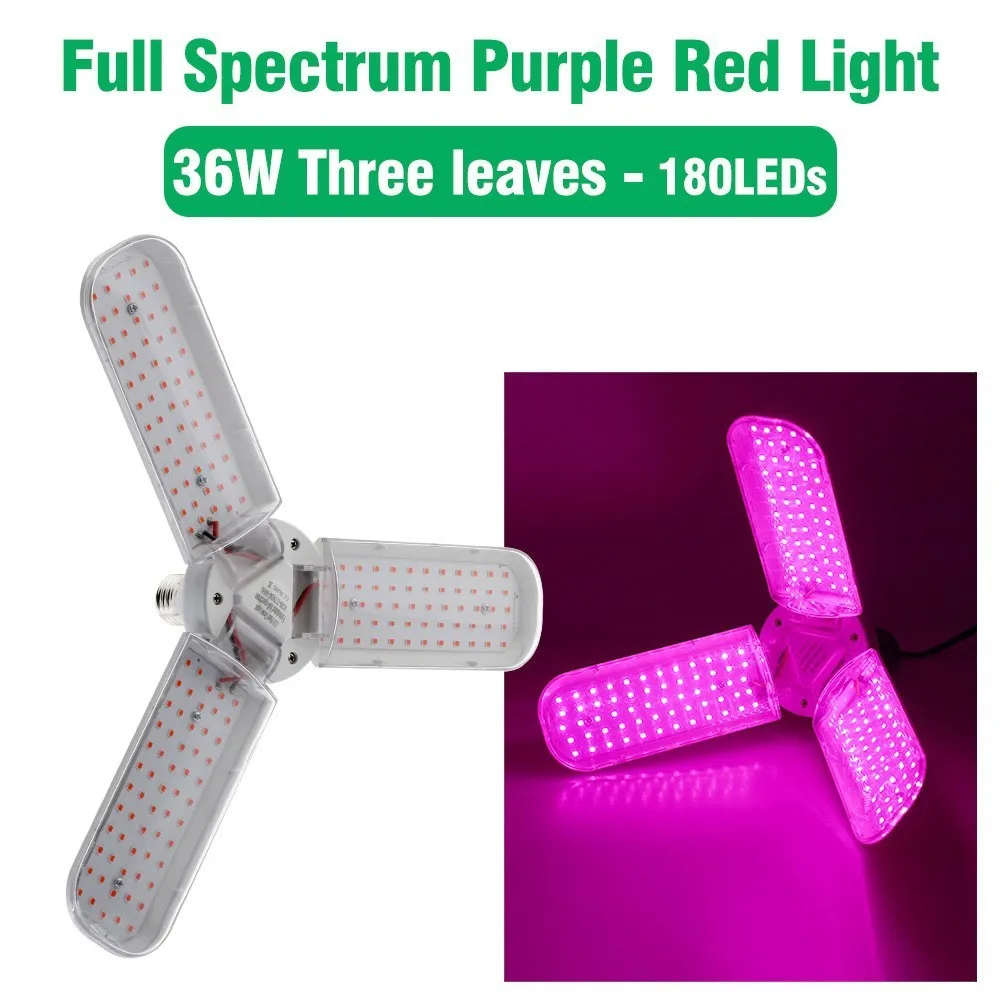 Lâmpada Phyto Dobrável para Crescimento de Plantas, LED Grow Light Usado para Calça, Flor Flor, Cogumelo Suculento, Interior, 24W, 36W, 48W, E27