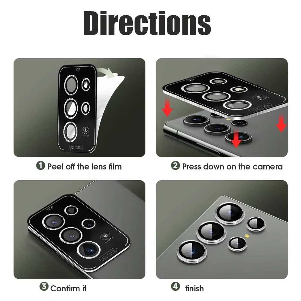 Metal Lens Ring Glass For Samsung Galaxy S24 Ultra Plus S24+ S24U Camera Protection Lens Cover Tempered Glass Phone Accessories