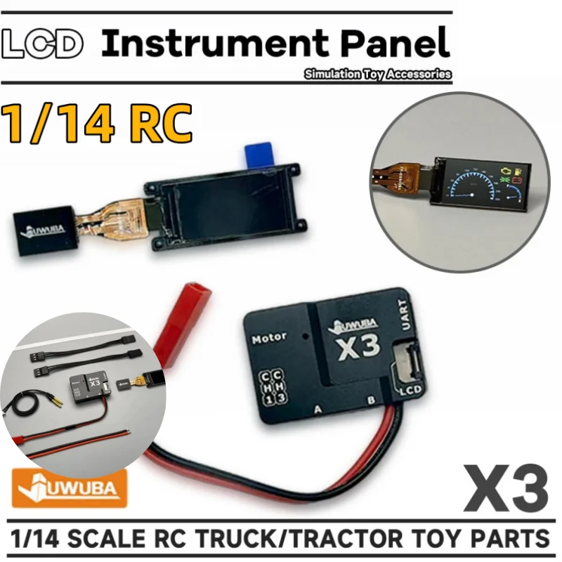X3 LCD Instrument Panel Simulation Interior Screen For 1/14 Tamiya Rc Truck Tipper For Man Benz Scania Volvo Toy Model Parts