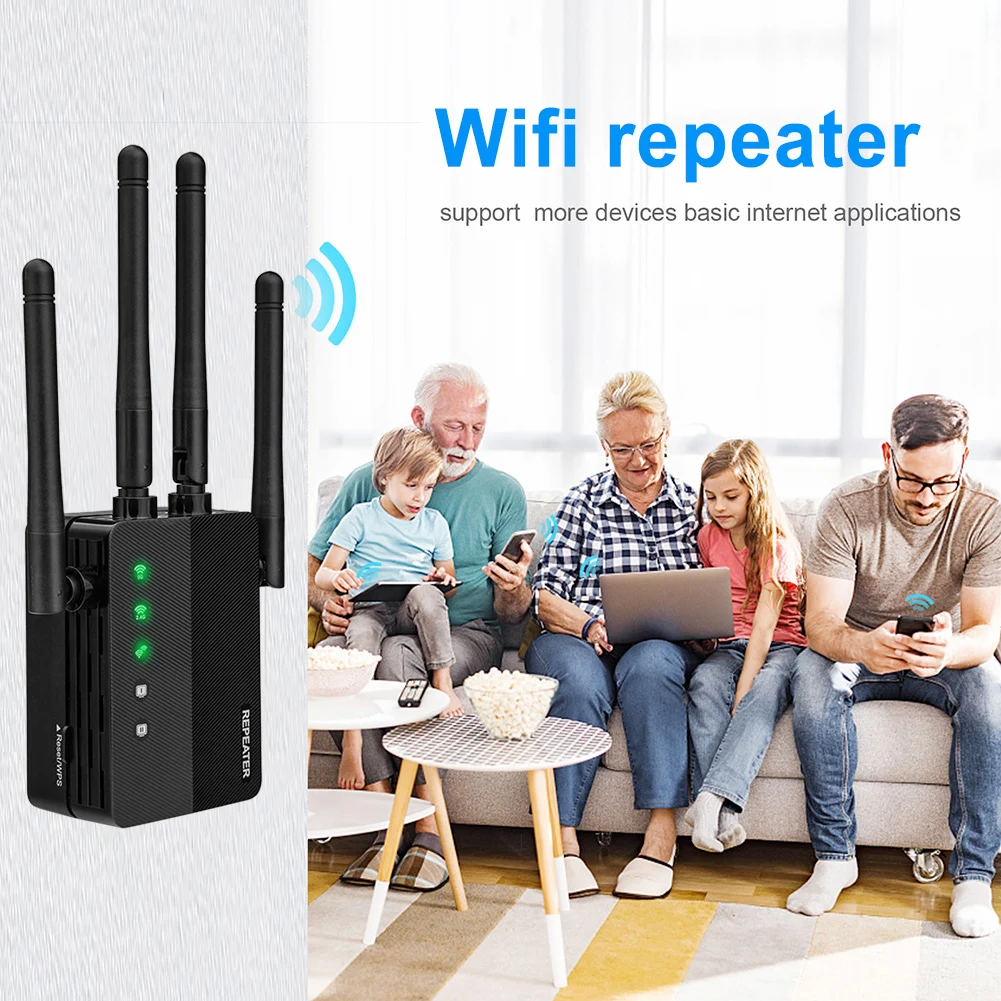 2.4G 5.8G WiFi Extender Long Range Wireless WIFI Booster Adapter 1200Mbps Wi-Fi Amplifier Signal Repeator 4 External Antennas