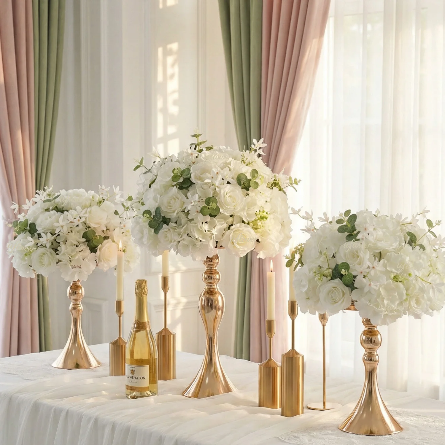 Bouquet de fleurs artificielles en soie blanche de 17,71/11,81 pouces, boule de roses, centre de table pour décoration de mariage, accessoires de fête