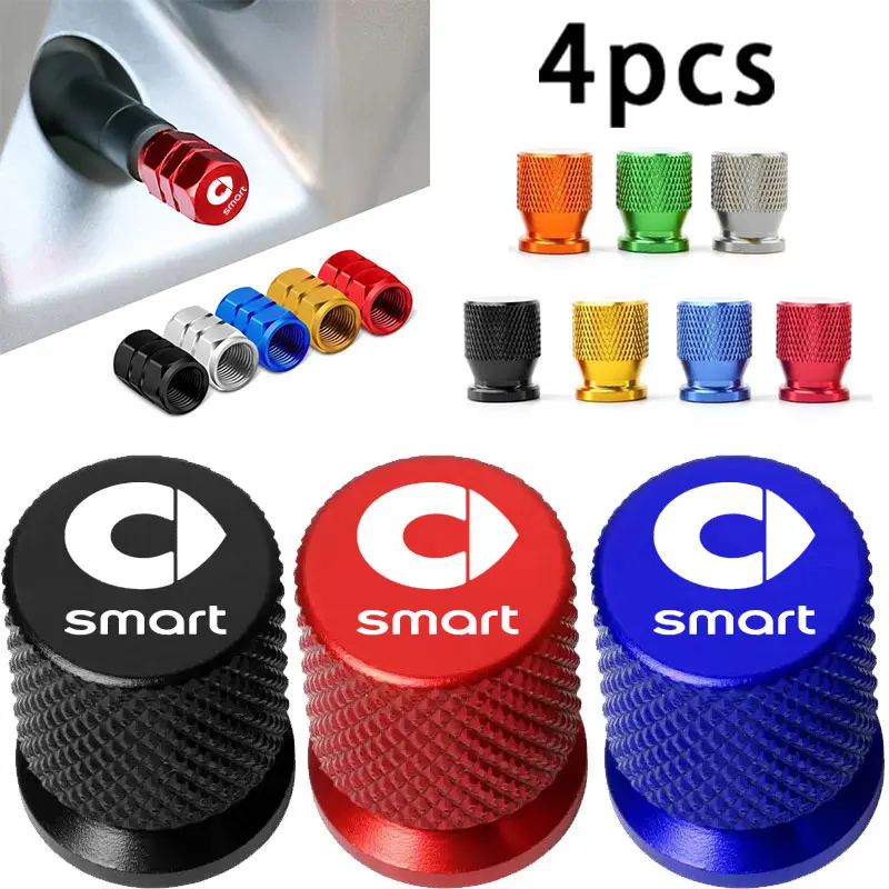 4PCS Colorful Car Accessories Car Tire Valve Cap For Smart Fortwo Forfour 451 453 450 452 454 Roadster Coupe