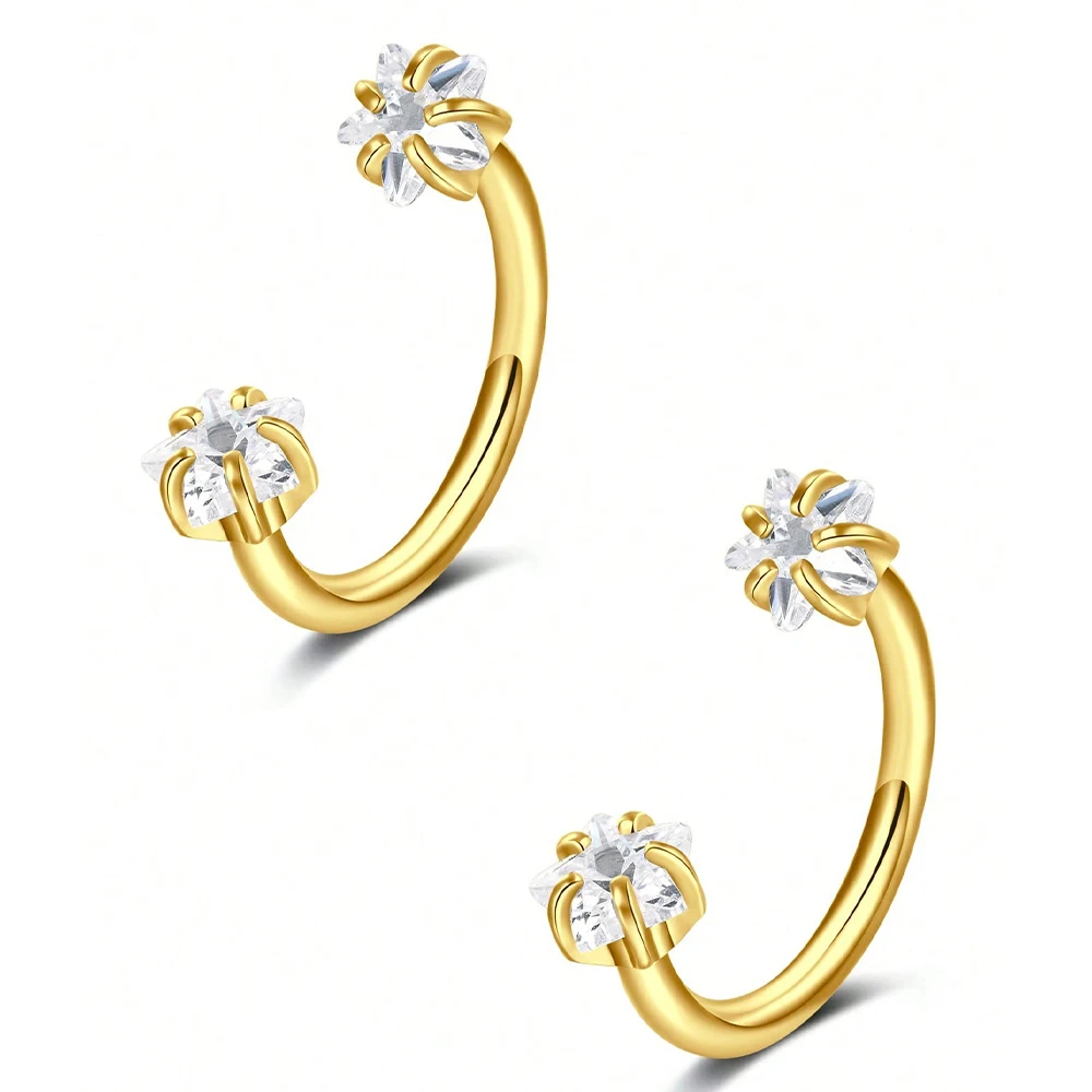 2 Stuks Rvs Zirconia Hoefijzer Ring Piercing Neus Oor Buik Ringen Vrouwen Kraakbeen Helix Oorbellen Daith Piercing Sieraden