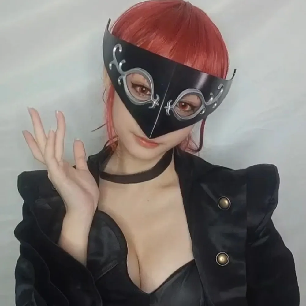 CosplayGame Cosplay Anime Yoshizawa Kasumi Cosplay espada máscaras para los ojos accesorios de fiesta de Halloween para mujeres pelucas rojo largo sintético