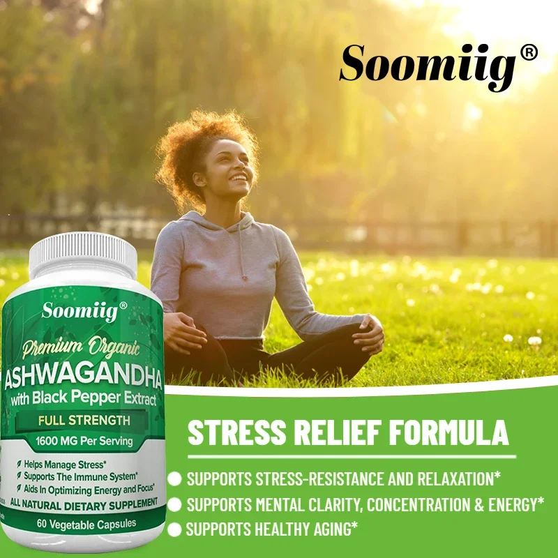 Soomiig Ashwaganda Extract 1600mg Stress and Emotional Support Immune System Helps Relax Support Sleep Improve Energy Levels