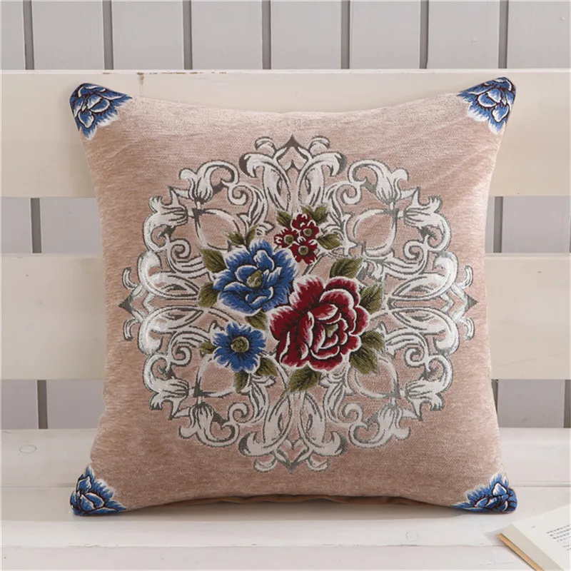 45x45cm Retro Chenille Embroidery Peony Flower Home Sofa Cushion Cover Living Room Decoration Pillowcase