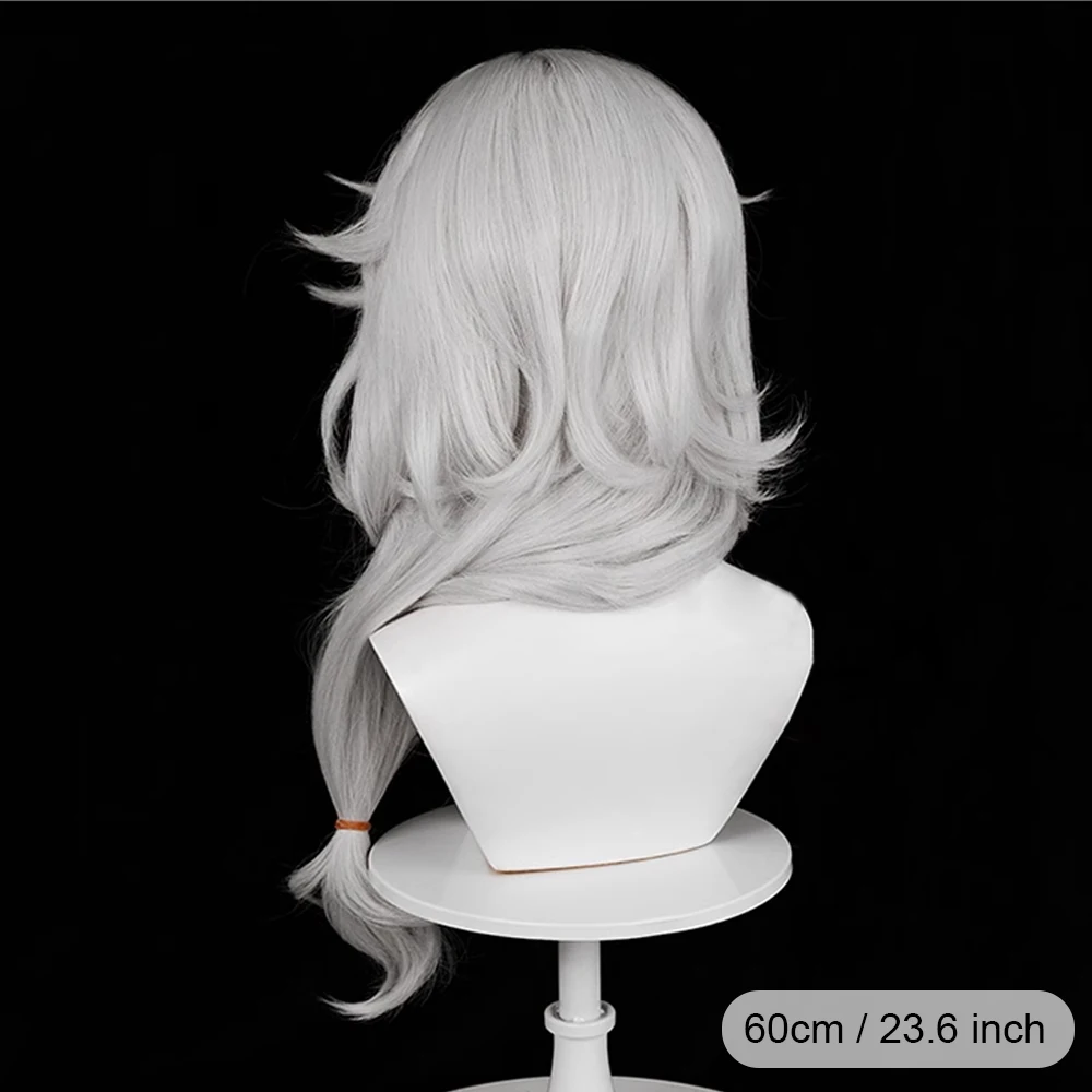 Long Wavy Silver Gray Synthetic Wig Anime Game Cosplay Fluffy Women and Men Heat Resistant Wig for Daily Party