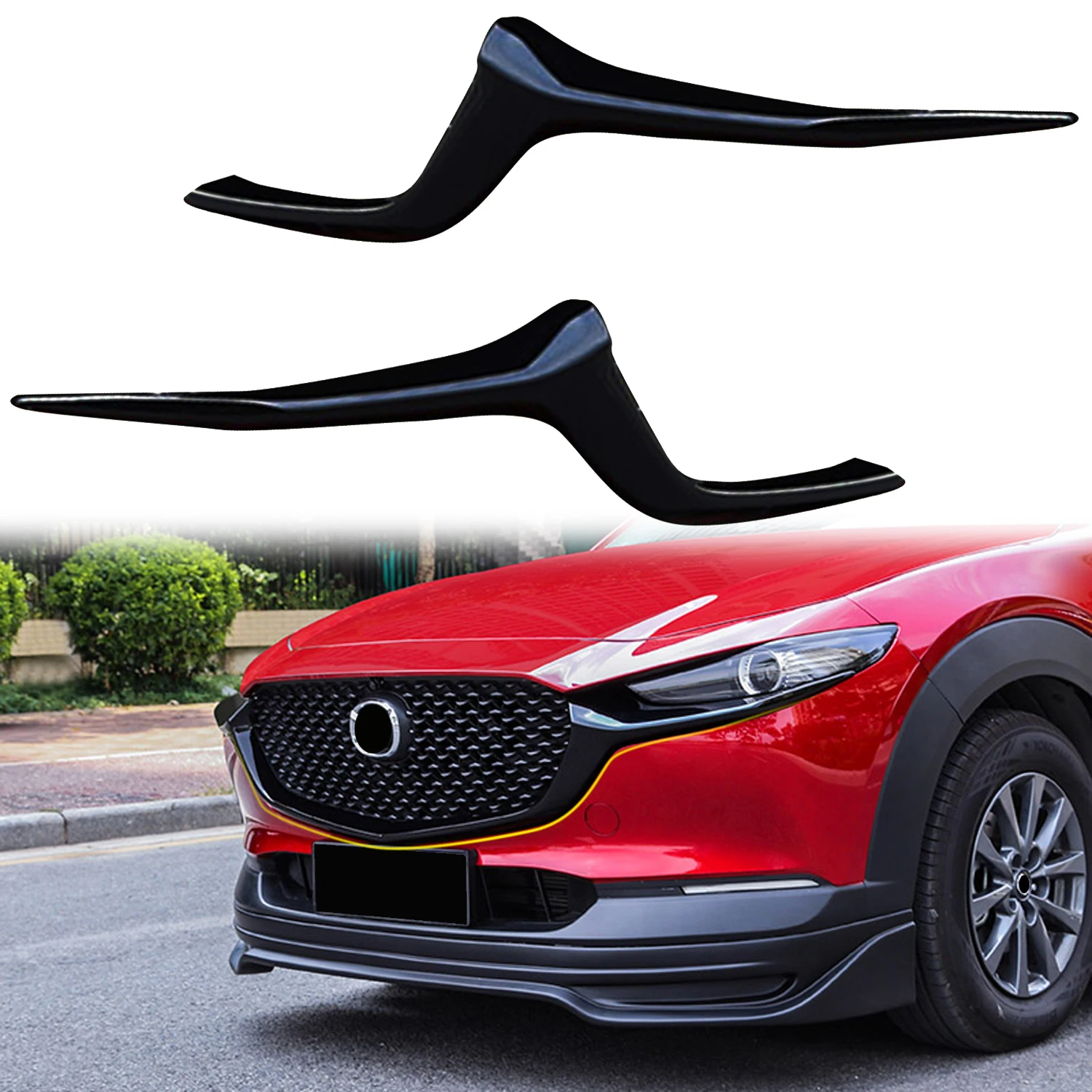 

Car Accessories for Mazda CX-30 2019 2020 2021 2022 2023 Glossy Black Front Grille Side Decoration Strips Cover Trim 2pcs