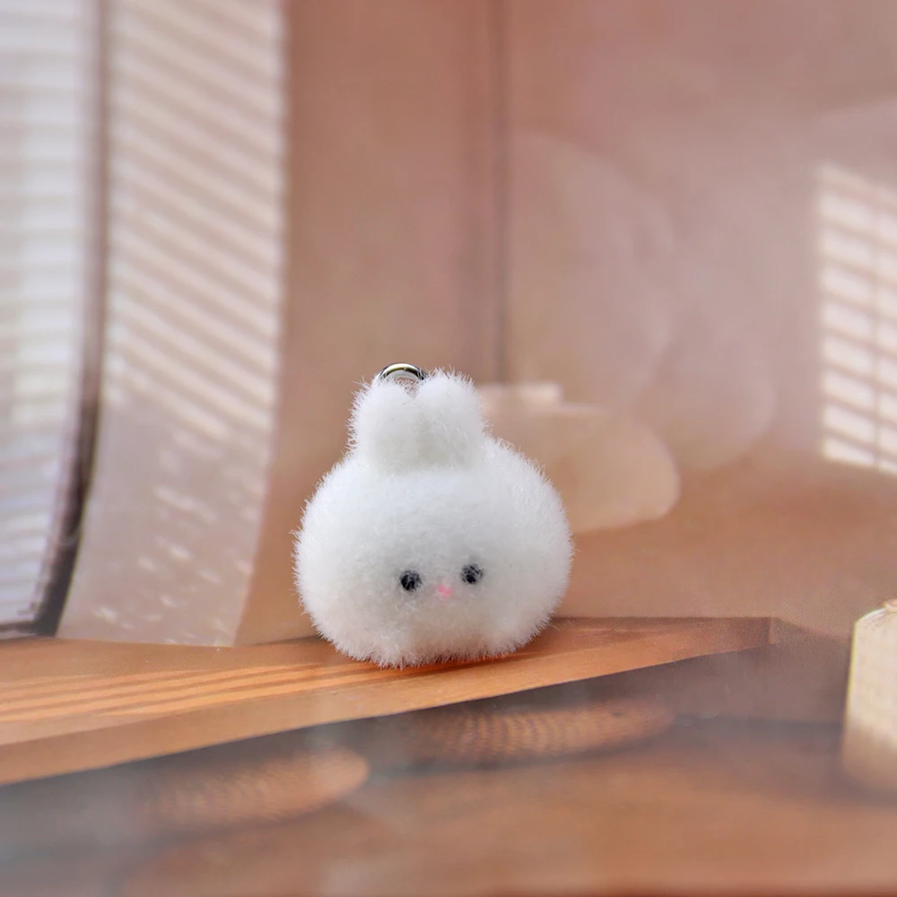 20Pcs 3D Mini Flocking Cartoon Rabbit Resin Charms Mini Plush Animal Pendant For Earring DIY Crafts Jewelry Make Bag Decoration