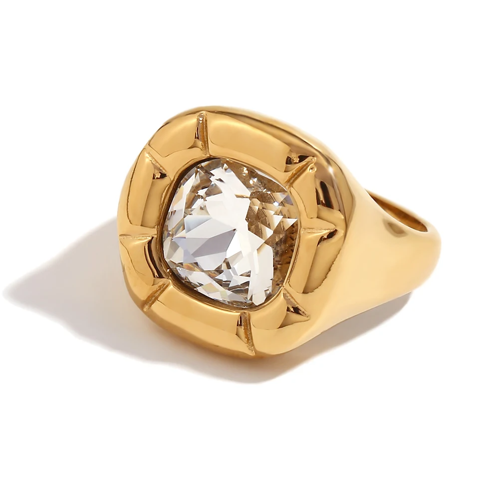 Women's 18K Gold Plated Zircon Rounded Square Necklace Earring Ring Set