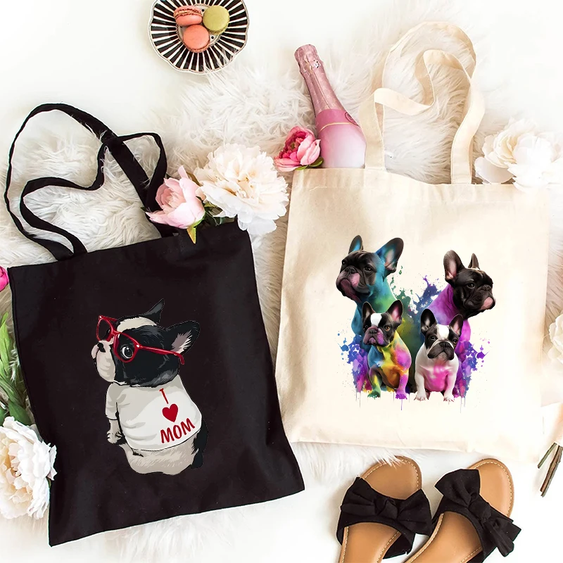 Damskie płócienne torby na ramię I Love Mom Dog Print Graphic Torba na ramię wielokrotnego użytku Shopper Shopping Bag Fashion Lady Przenośne torebki na ramię