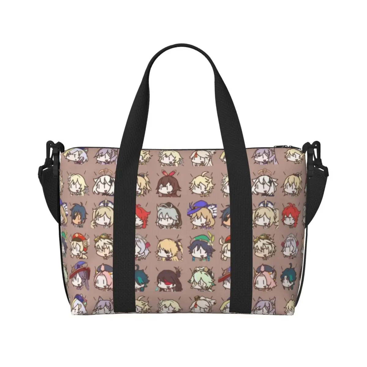 Custom Genshins Impacts Kawaii Chibi Nerdy Characters Tote Bag for Women Big Capacity Beach Gym Travel Bags