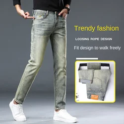 Pantalones vaqueros Retro para hombre, Vaqueros sencillos de negocios, desgastados, elásticos, ajustados, de alta gama, novedad de otoño, 2024