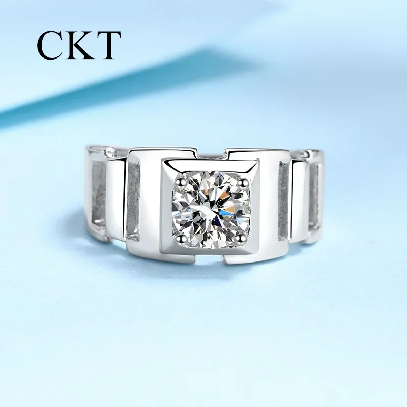 18K White Gold High Quality 1 Carat D Color Moissanite Diamond Rings for Men Luxury Platinum Pt950 Wedding Ring Fine Jewelry