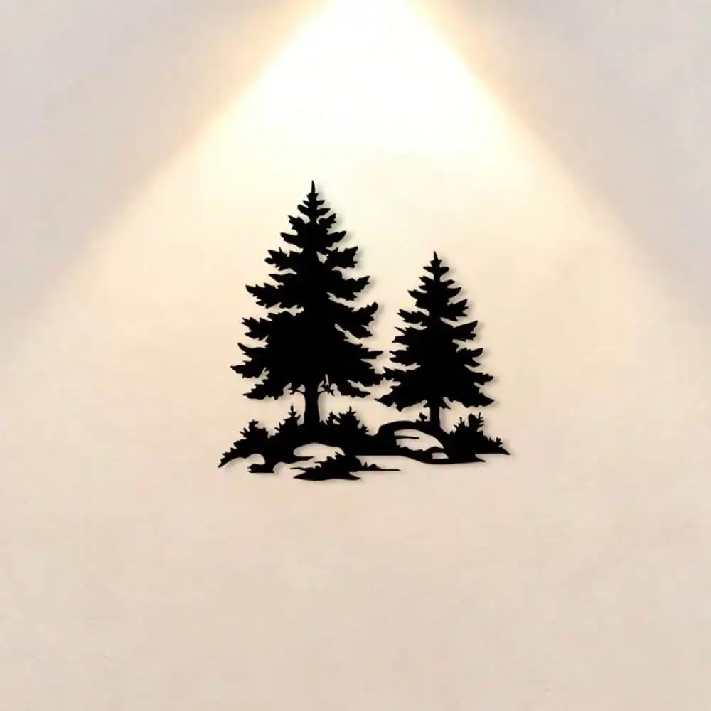 CIFbuy 2D Flat Natural Pine Tree Metal Wall Art Weather Resistant Sculpture For Patio Garden Fence Nature Decor Lovers Gift