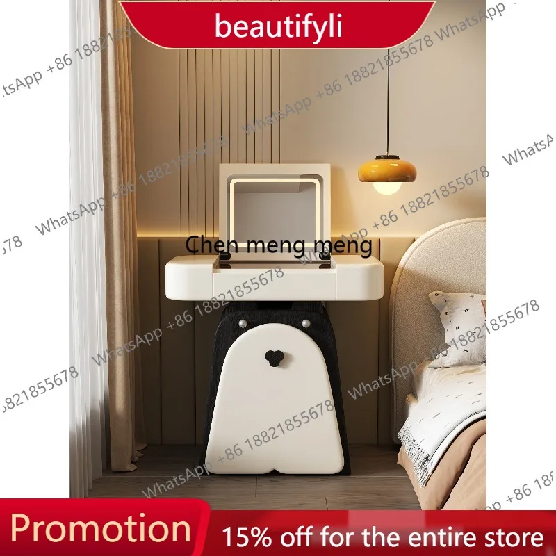 01A Modern clamshell dresser table and chairs integrated hidden mirror storage mini makeup table