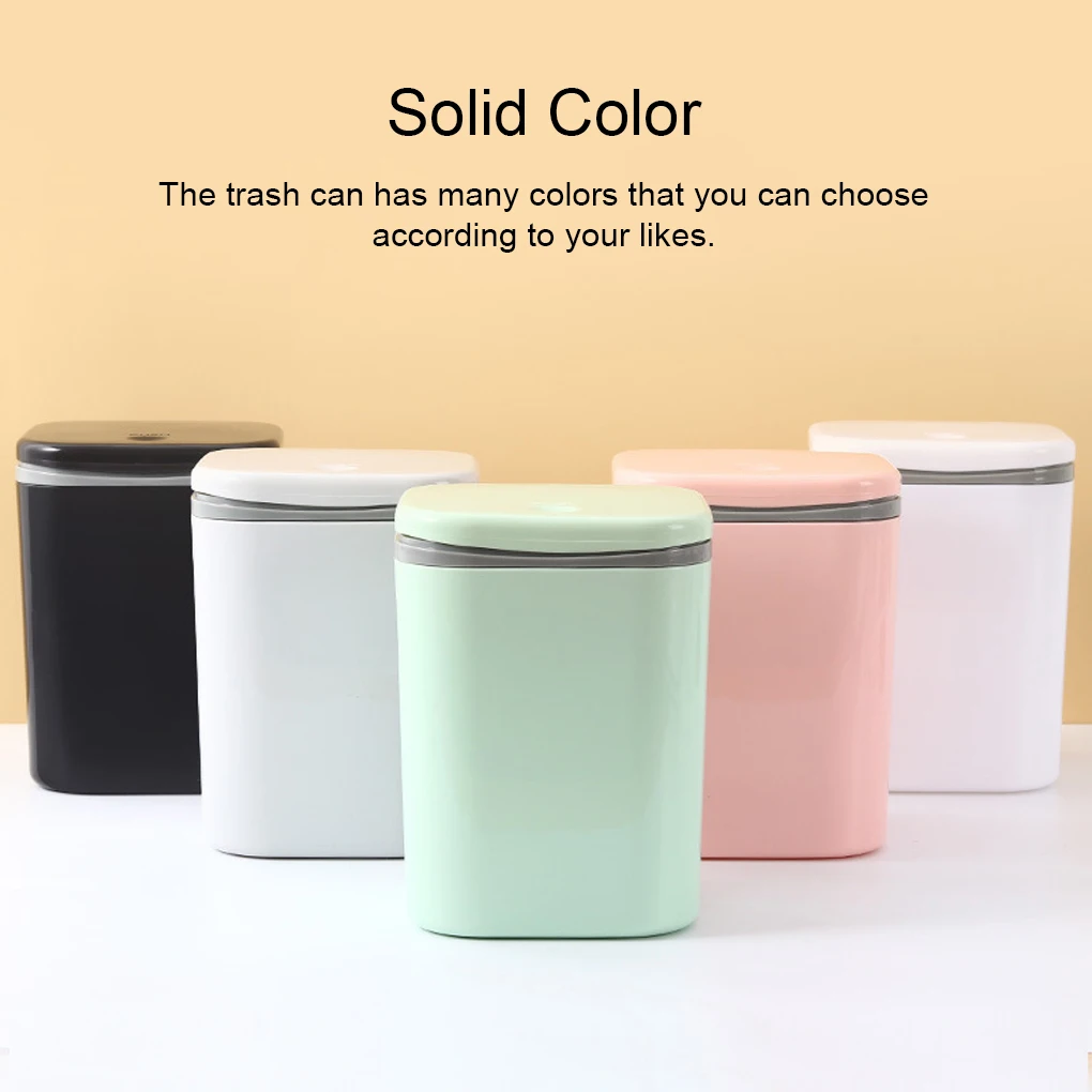 PP Trash Waste Rubbish Garbage Can Solid Color Square Odorless Round Corner Button Switch Home Dorm Dust Bin Green