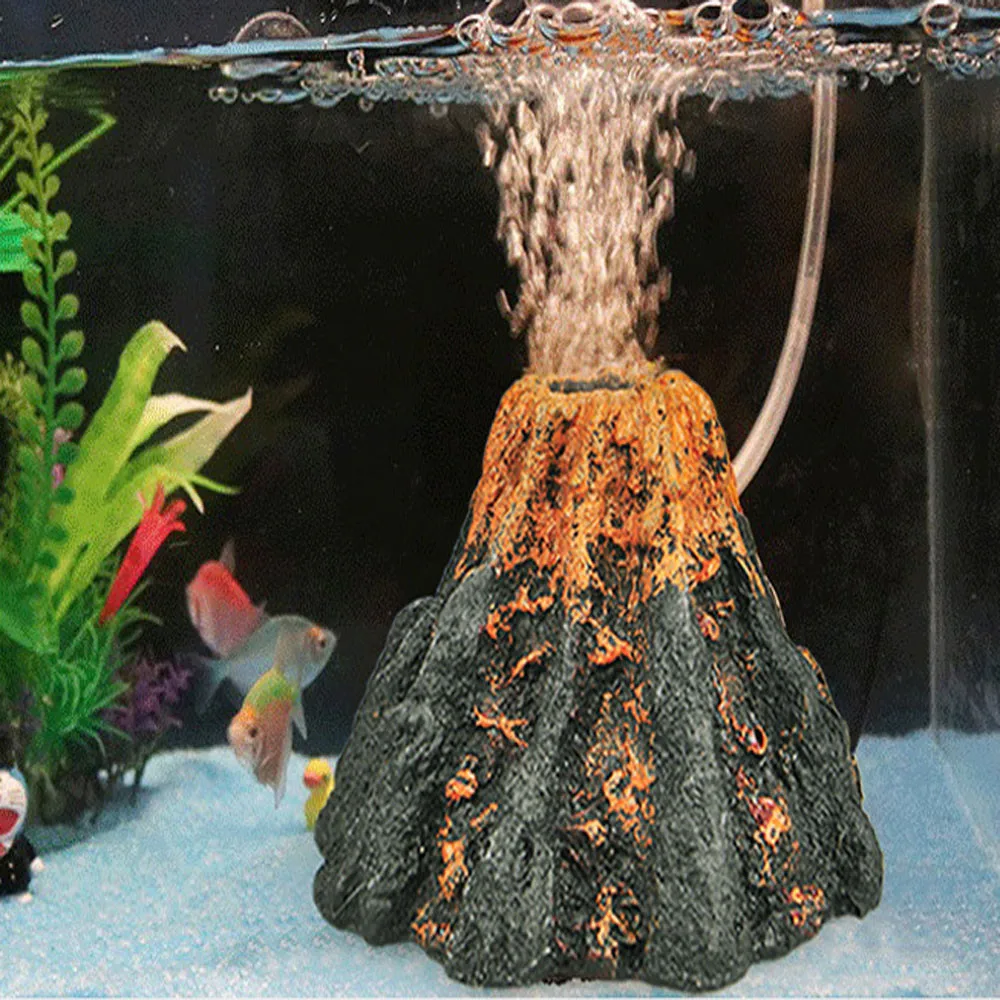 Fish Tanks Landscaping Simulation Volcano Aquarium Accessories Rockery Ornaments Aeration Pump Bubble Stone Oxygenation Tools