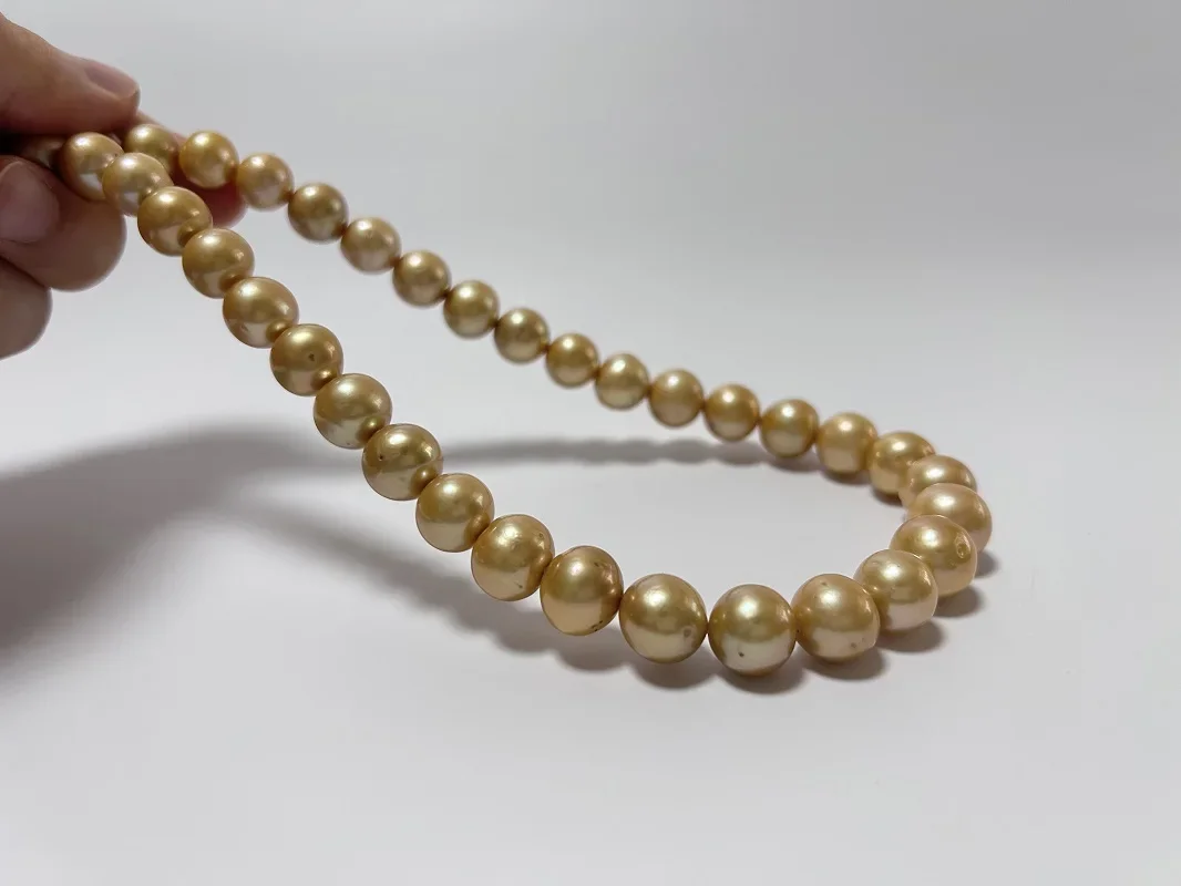 New 11-13mm Natural Round Sea Pearls Necklace for Women Less Flaw Fine Golden Pearls Fashion 925 Sterling Silver Jewelry Gift