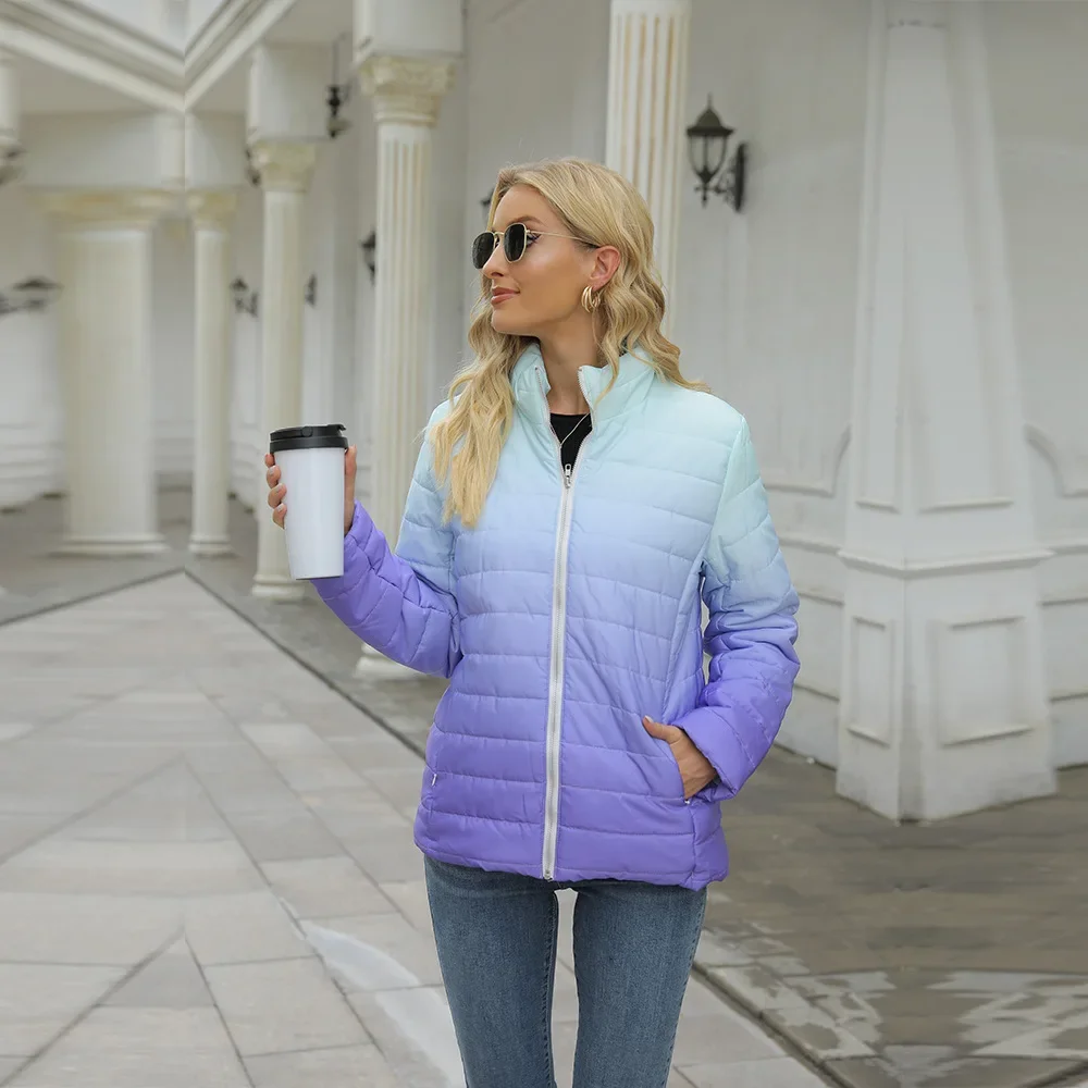 Fashion Autumn Winter Women's Padded Jacket Zip  Casual Slim Warm Padded  Elegant Long Sleeve White Street Jacket