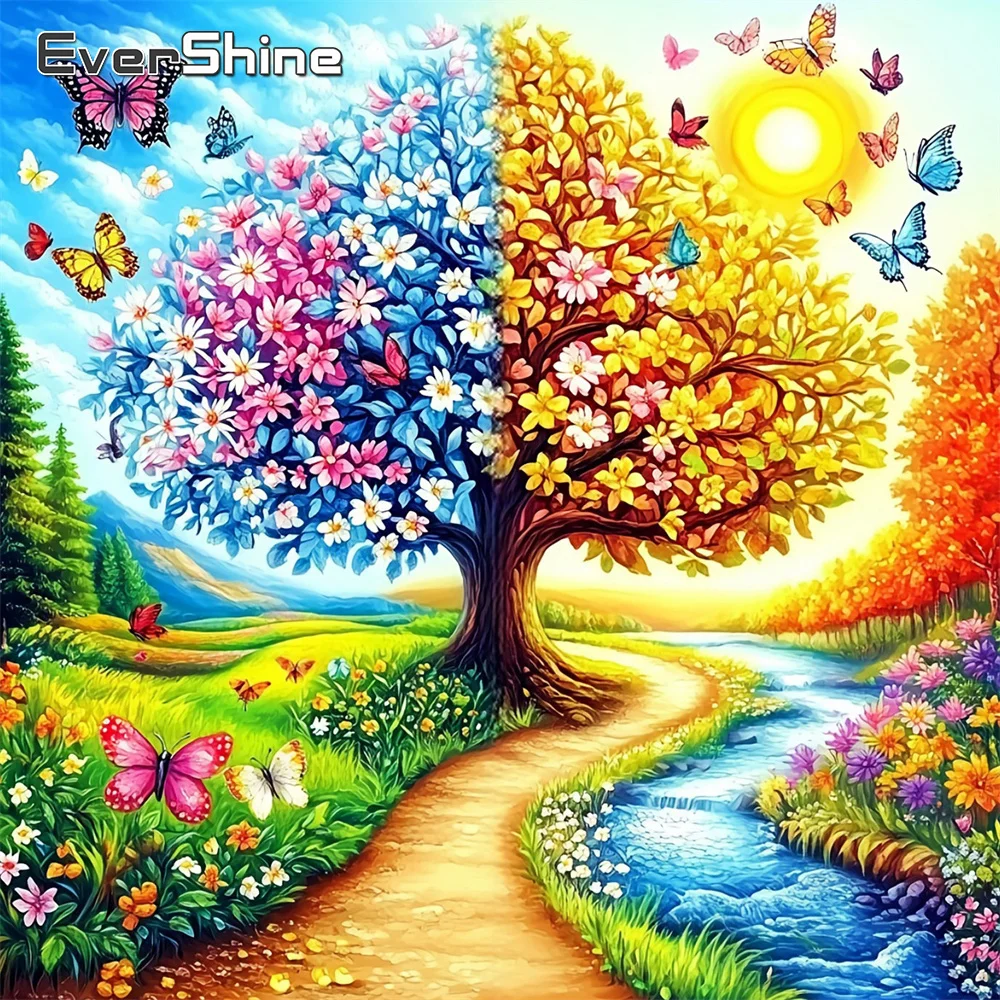 Evershine Diamantmalerei Vier Jahreszeiten Vollquadrat-Stickerei Baum Strass-Bild Mosaik Landschaft Wandkunst