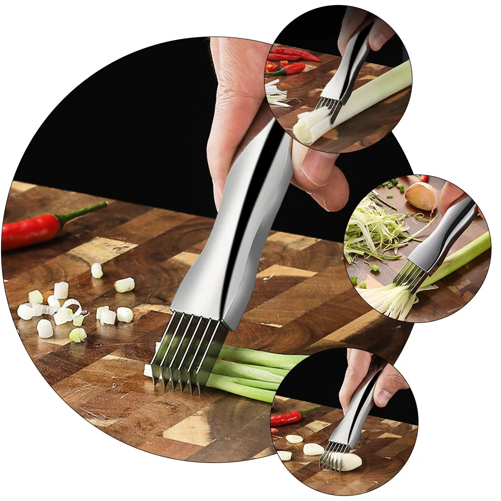 

2Pcs Stainless Steel Scallion Cutter Ergonomic Handle Kitchen Cutter for Green Onion Scallions Chili Scallion Slicer