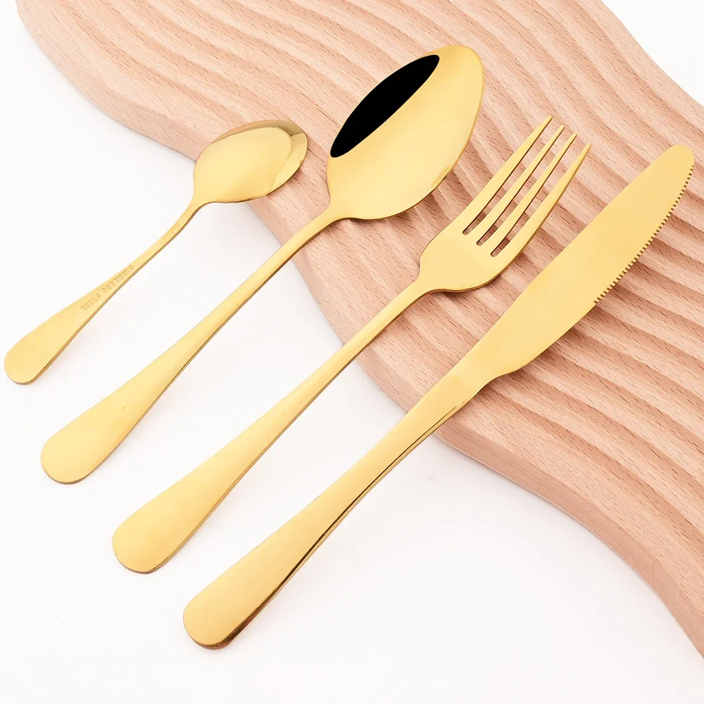 16Pcs Pink Gold Mirror Dinnerware Cutlery Set Knives Forks Coffee Spoon Flatware Stainless Steel Silverware Tableware Set