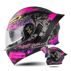 DOT Approved Men Motorcycle Helmet Dual Lens Flip Up Helmets Vintage Retro Full Face Moto Helmet Double Lens Modular Helm