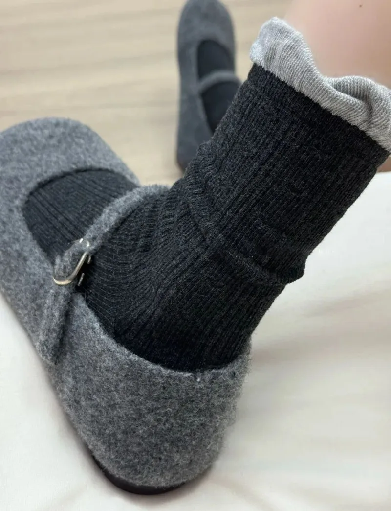 1 paire hiver marron coton chaussettes printemps automne mi-mollet longueur Coquette froufrous chaussettes blanc Slouch chaussettes pour les filles de haute qualité