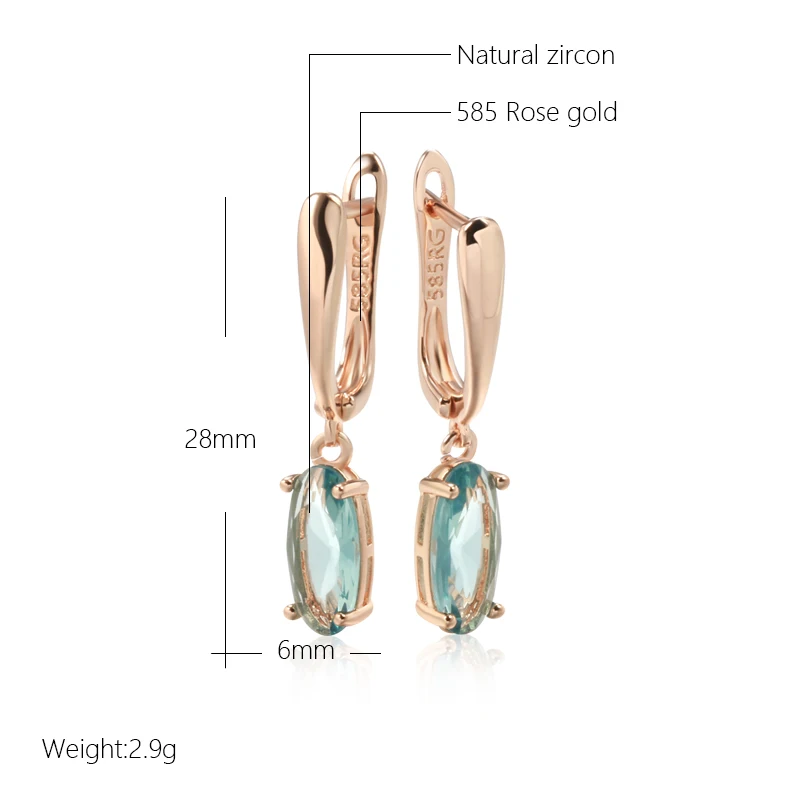 Kienl New Simple 585 Rose Gold Color Long Earring for Women Luxury Green Natural Zircon Drop Earring High Quality Daily Jewelry