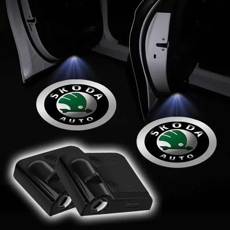 1/2pcs Car Door LED HD Welcome Courtesy Shadow Projector Lamp Logo Light For Skoda Octavia Rapid Kodiaq Karoq Superb Fabia Kamiq