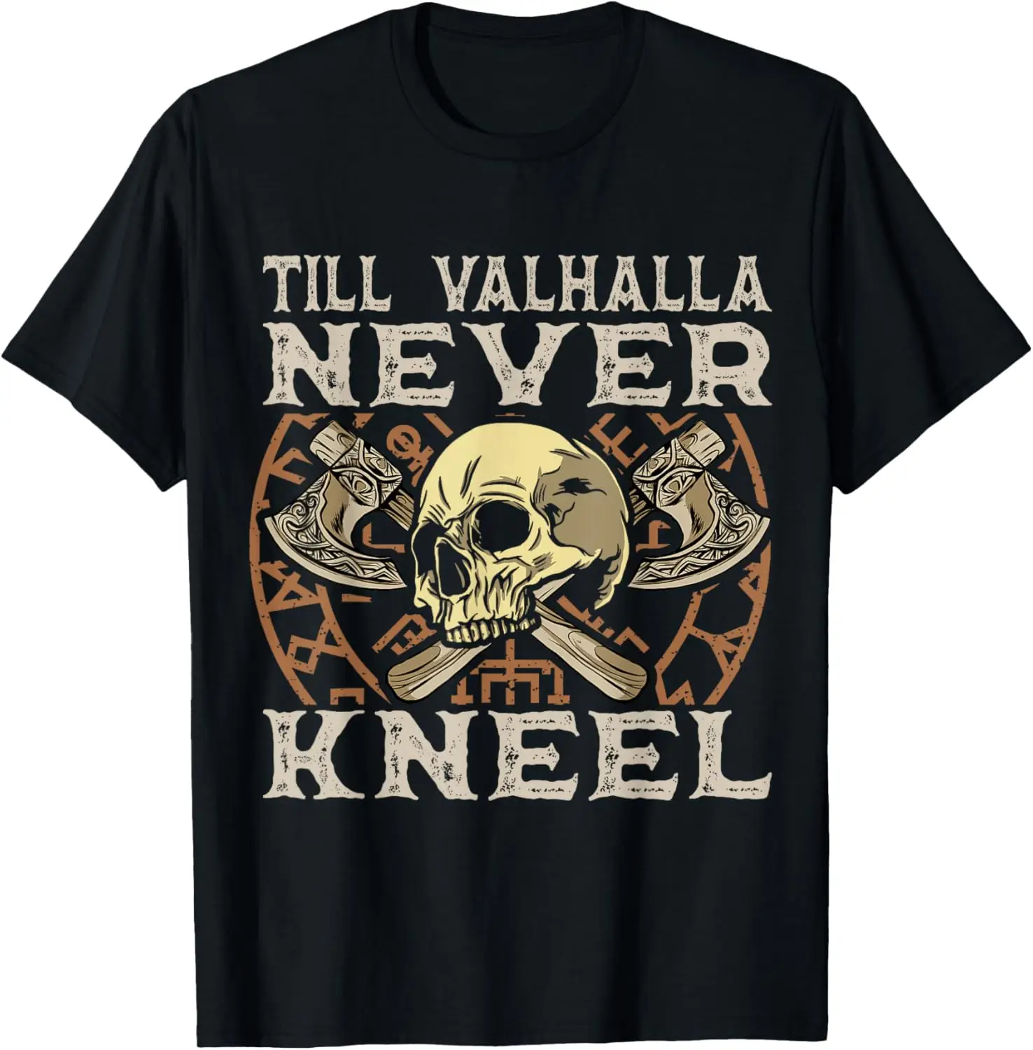

Футболка Till Valhalla Never Kneel Nordic Warrior Skull Vegvisir Rune, 100% хлопок, с круглым вырезом и коротким рукавом, летняя повседневная мужская футболка