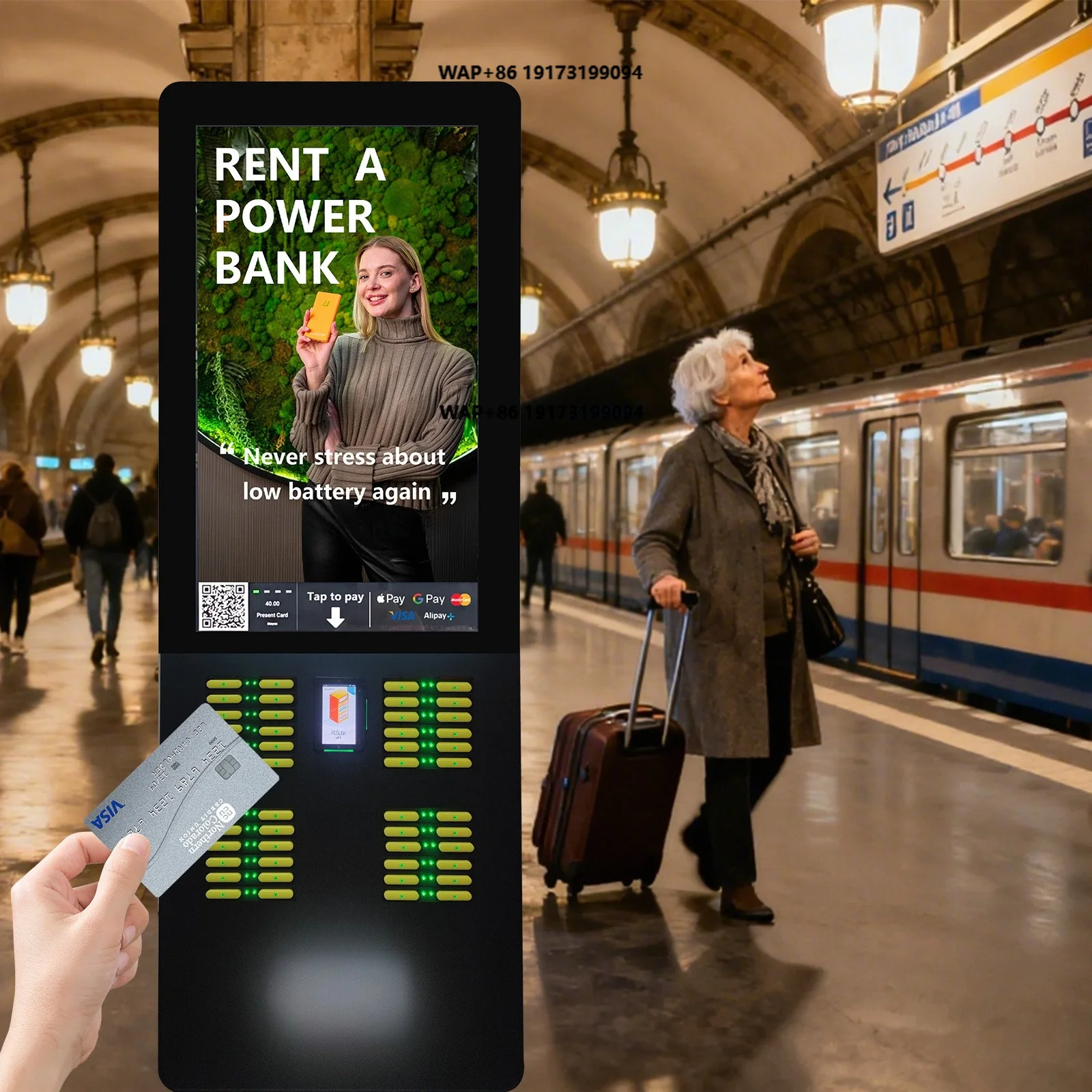 Advertising Screen Outdoor Shared Power Bank Kiosk Fast Charging Vending Machine Pos Power Bank Rental Station with Card Reader