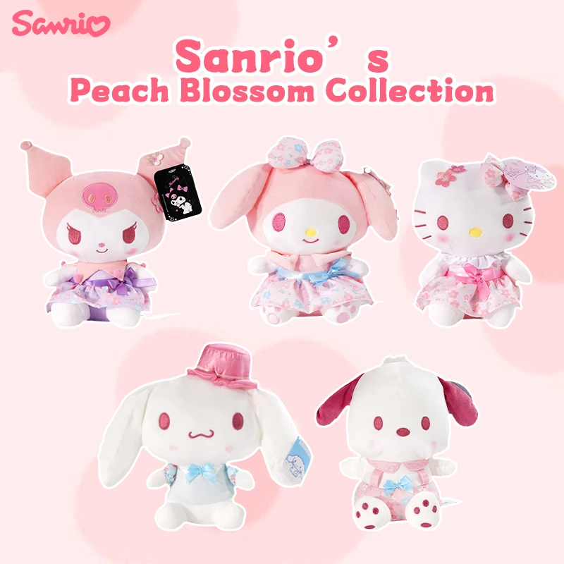 Sanrio Pink Hello Kitty Kuromi Melody Cinnamoroll Peach Blossom Series Stuffed Toy Plushier Plush Dolls Girlfriend Birthday Gift