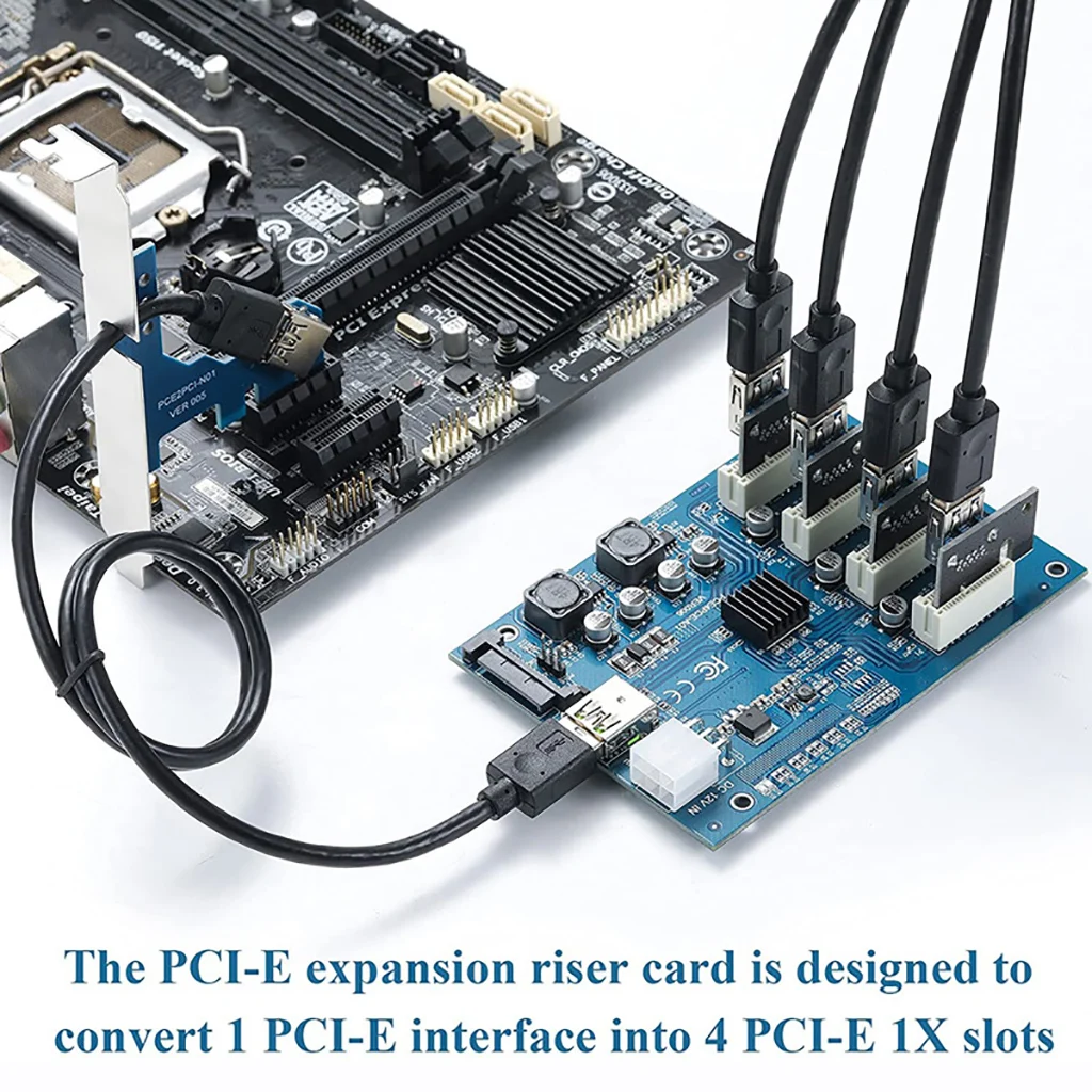 Imagem -06 - Pci-e 1x para Pcie Slots Adaptador Cartão Pci Express Expansão Riser Cartão a Pcie Slot Adaptador Riser com 6pin Sata 15pin Porta