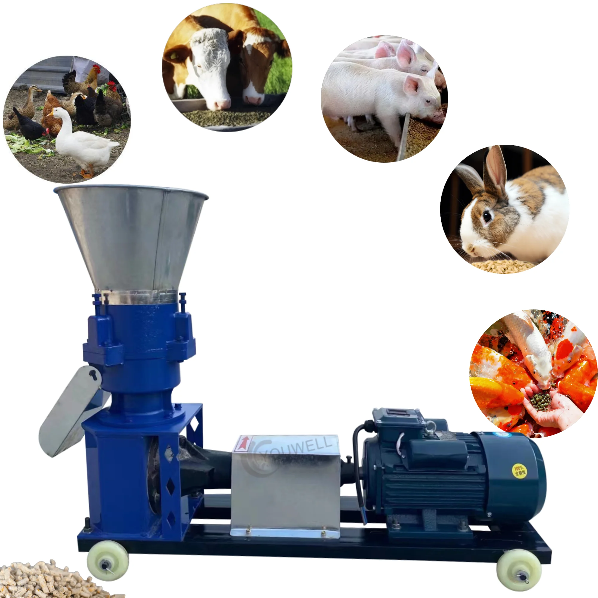 Máquina de Pellets para Alimento Animal de Alta Productividad 80-150kg/h, Motor de 4.5kW, Tamaño de Pellet Personalizable, Acero al Carbono